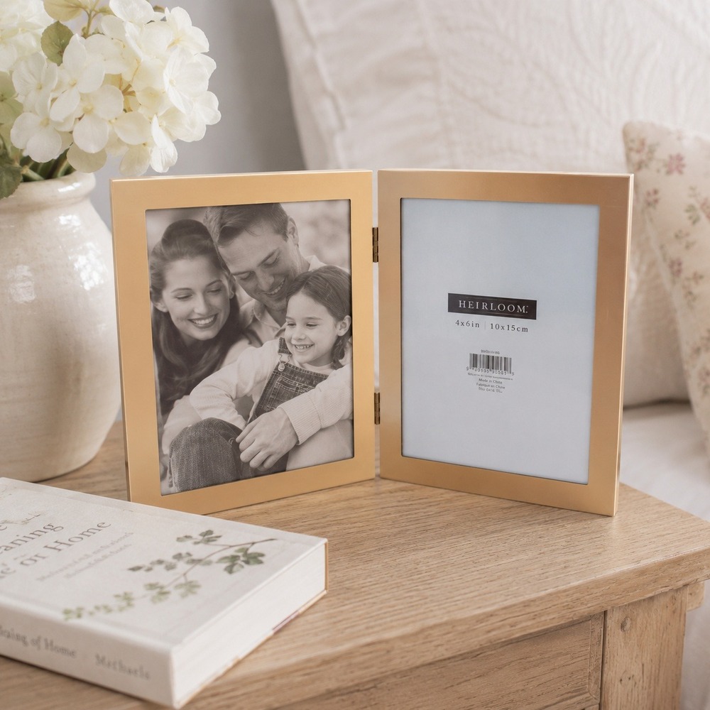 Heirloom Gold 5x7 Double Folding Hinged Picture Frame Metallic Modern
